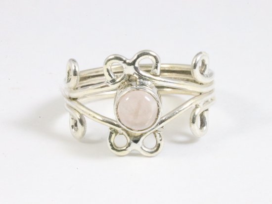 Fijne opengewerkte zilveren ring met rozenkwarts afbeelding 4