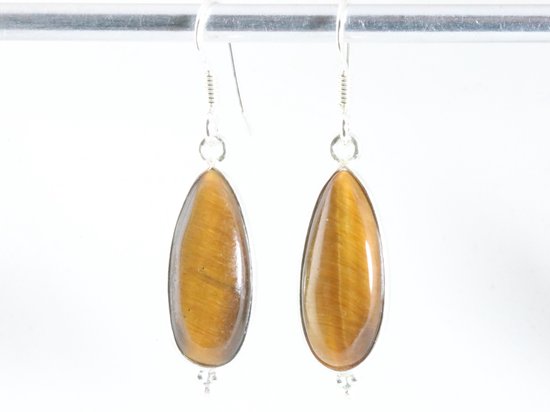 Druppelvormige zilveren oorbellen met tijgeroog afbeelding 3