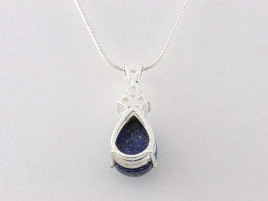 Zilveren hanger met lapis lazuli en witte topaas aan ketting afbeelding 3