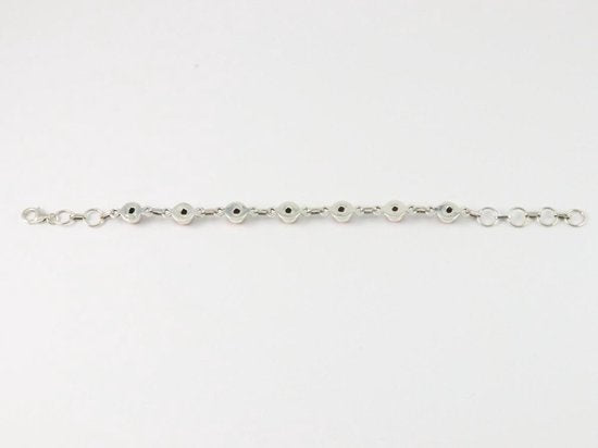 Fijne zilveren schakelarmband met rode koraal steen afbeelding 3