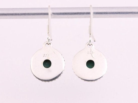 Fijne bewerkte ronde zilveren oorbellen met turkoois afbeelding 3