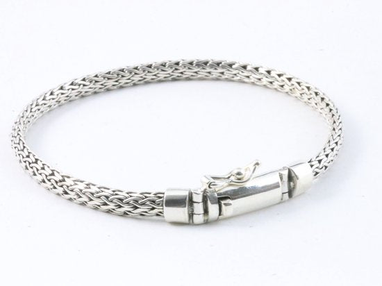 Traditionele zilveren snake armband met kliksluiting afbeelding 1