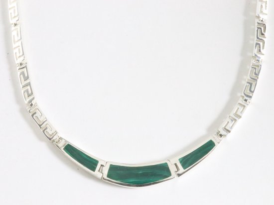 Hoogglans zilveren collier met malachiet afbeelding 1