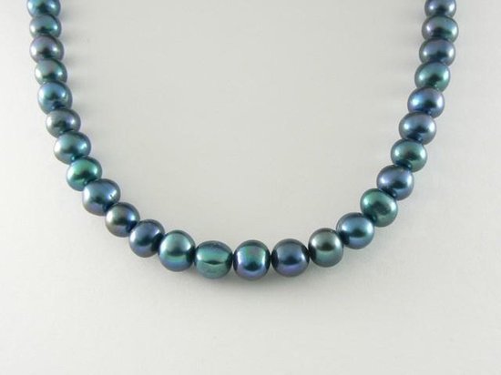 Collier van natuurlijke zwarte zoetwaterparels en zilveren sluiting afbeelding 1