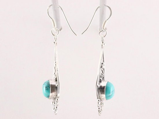 Lange opengewerkte zilveren oorbellen met turkoois afbeelding 2