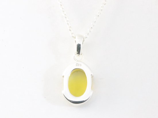 Fijne hoogglans zilveren hanger met gele agaat aan ketting afbeelding 3