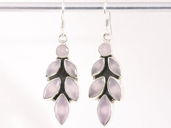 Lange zilveren oorbellen met rozenkwarts afbeelding 4