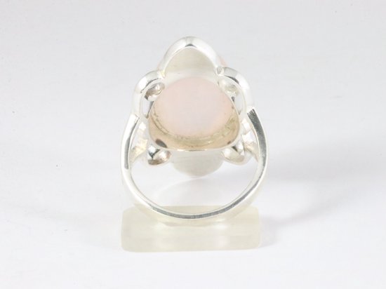 Langwerpige zilveren ring met rozenkwarts afbeelding 3