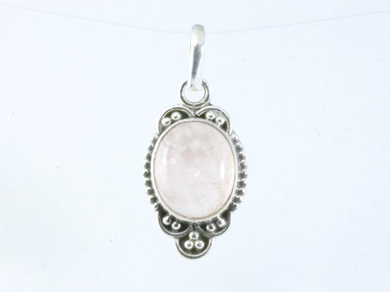Fijne bewerkte zilveren hanger met rozenkwarts afbeelding 4