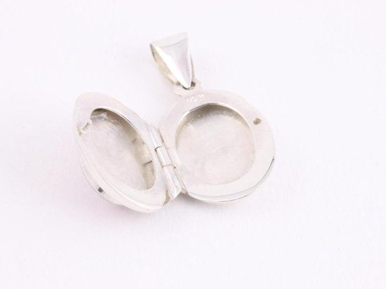 Fijn bewerkt zilveren medaillon met roze parelmoer afbeelding 5