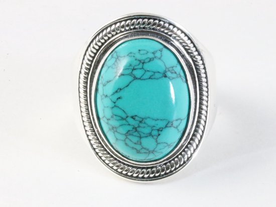 Bewerkte zilveren ring met turkoois afbeelding 4