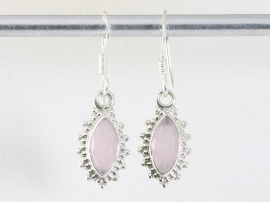 Fijne bewerkte zilveren oorbellen met rozenkwarts afbeelding 3