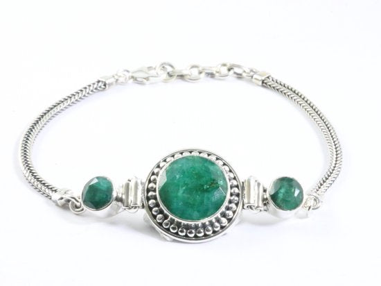 Bewerkte zilveren armband met smaragd afbeelding 1