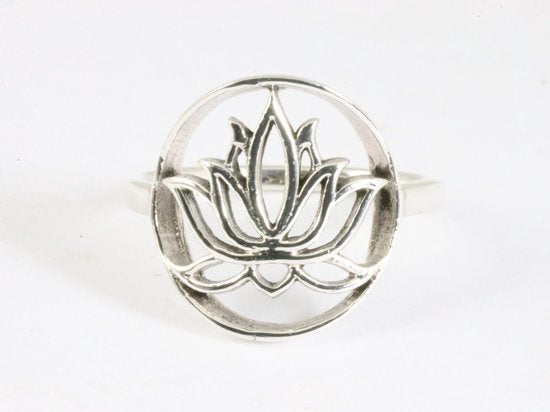 Ronde zilveren lotus bloem ring afbeelding 4