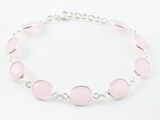 Fijne zilveren armband met rozenkwarts afbeelding 1