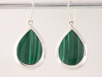 Grote druppelvormige zilveren oorbellen met malachiet afbeelding 4