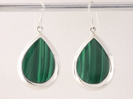 Grote druppelvormige zilveren oorbellen met malachiet afbeelding 4