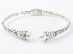 Traditionele bewerkte zilveren klemarmband met parels afbeelding 1