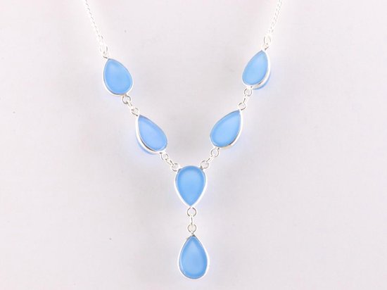 Zilveren ketting met blauwe chalcedoon afbeelding 2