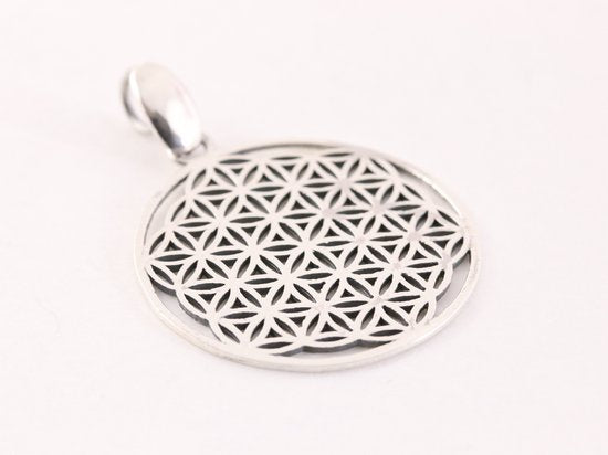 Zilveren levensbloem hanger aan ketting afbeelding 2