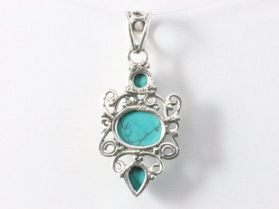 Opengewerkte zilveren hanger met turkoois afbeelding 3