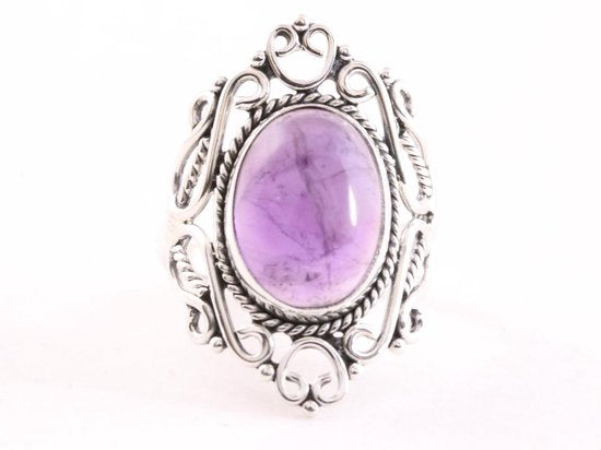 Opengewerkte zilveren ring met amethist afbeelding 4