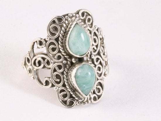 Bewerkte zilveren ring met groene amazoniet afbeelding 1