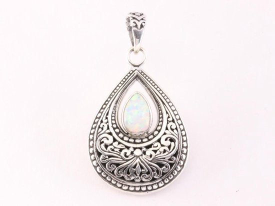 Bewerkte druppelvormige zilveren hanger met welo opaal afbeelding 4