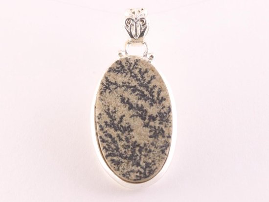 Ovale zilveren hanger met leaf jaspis afbeelding 1
