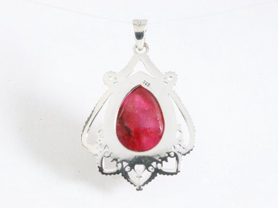 Bewerkte zilveren hanger met robijn afbeelding 3