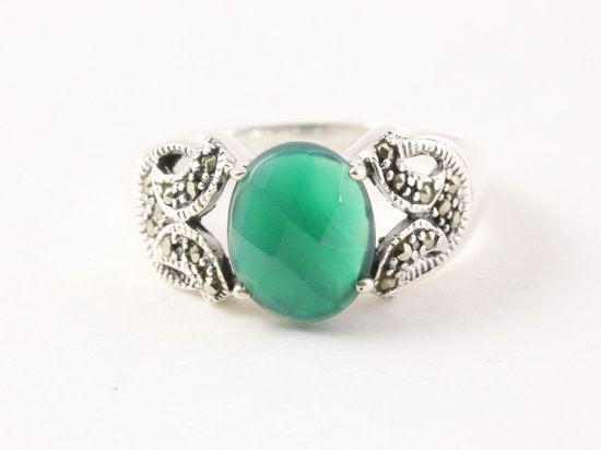 Zilveren ring met groene onyx en marcasiet afbeelding 4