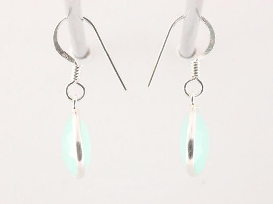 Fijne druppelvormige zilveren oorbellen met aqua chalcedoon afbeelding 2