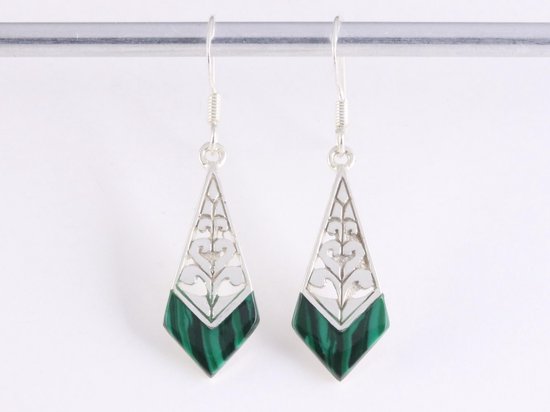 Opengewerkte zilveren oorbellen met malachiet afbeelding 4
