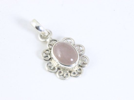Fijne opengewerkte zilveren hanger met rozenkwarts afbeelding 2