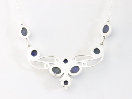 Bewerkte zilveren ketting met lapis lazuli afbeelding 2