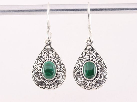 Opengewerkte zilveren oorbellen met malachiet afbeelding 4