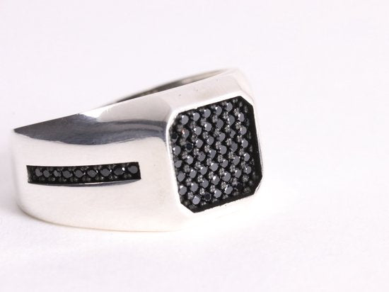 Zilveren herenring met zwarte spinel afbeelding 1
