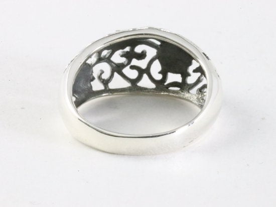 Opengewerkte zilveren ring met bloemen afbeelding 3