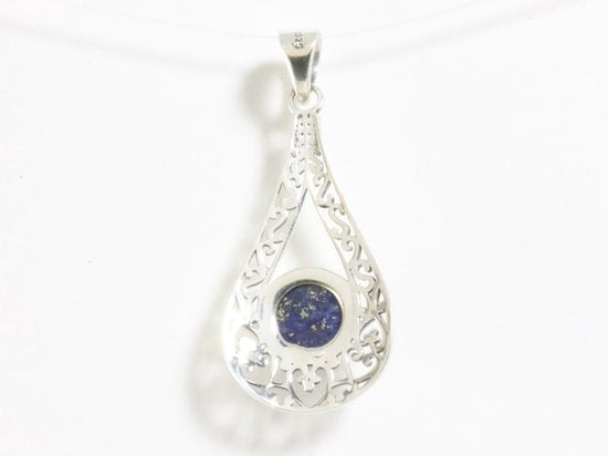 Opengewerkte zilveren hanger met lapis lazuli afbeelding 3