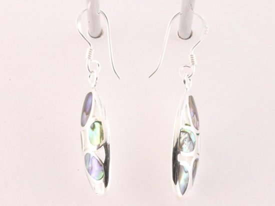 Lange opengewerkte zilveren oorbellen met abalone schelp afbeelding 2