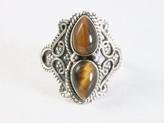 Bewerkte zilveren ring met tijgeroog afbeelding 4