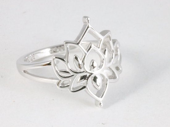 Opengewerkte zilveren lotus bloem ring afbeelding 1