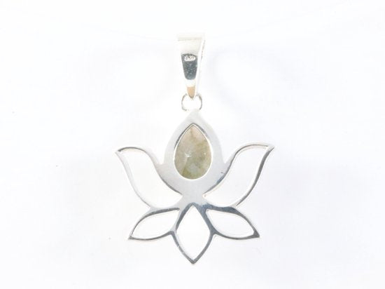 Opengewerkte zilveren lotus bloem hanger met labradoriet afbeelding 3