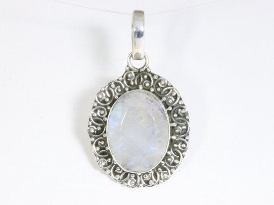 Bewerkte zilveren hanger met regenboog maansteen afbeelding 1