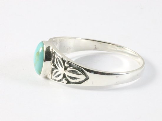 Bewerkte zilveren ring met groene turkoois afbeelding 2