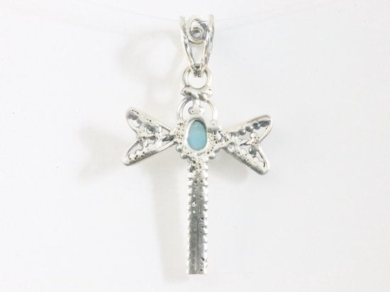 Zilveren libelle hanger met blauwe chalcedoon afbeelding 3