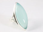 Langwerpige hoogglans zilveren ring met aqua chalcedoon afbeelding 1