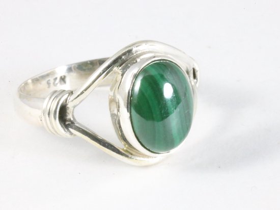 Opengewerkte zilveren ring met malachiet afbeelding 1