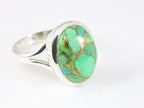 Ovale hoogglans zilveren ring met groene koperturkoois afbeelding 1