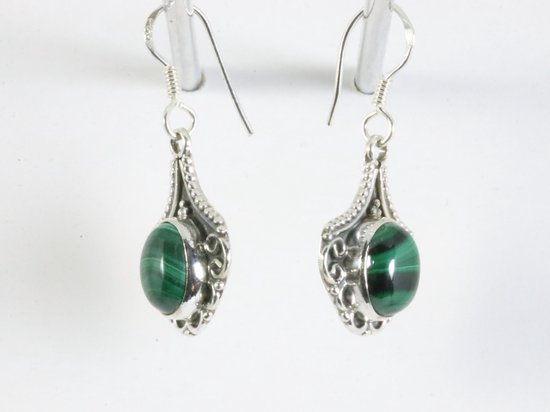 Bewerkte zilveren oorbellen met malachiet afbeelding 2